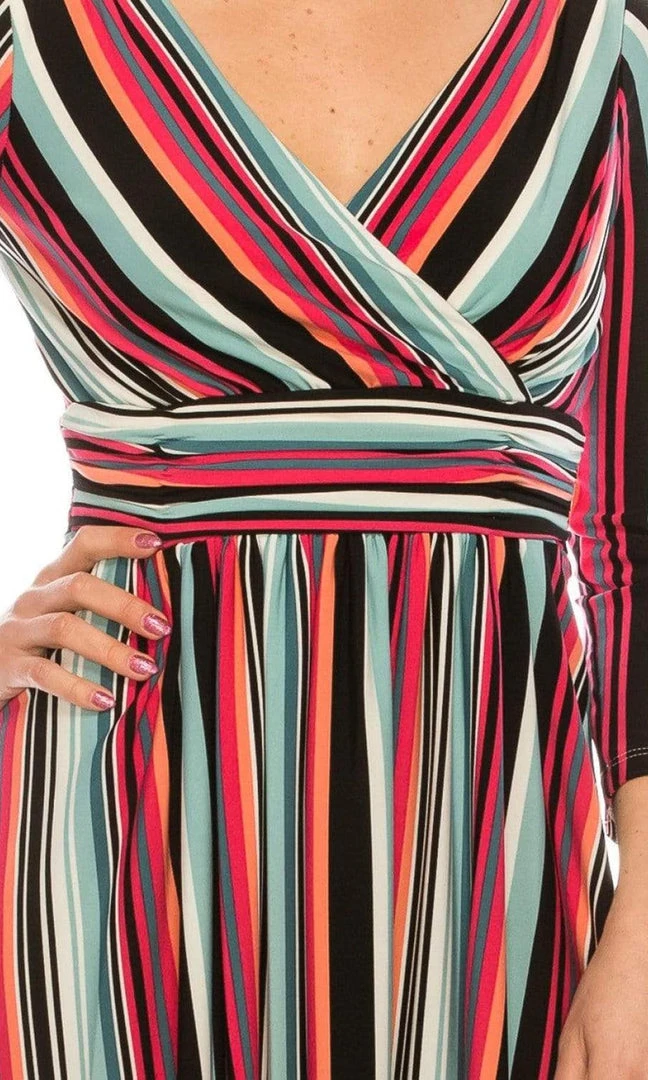 London Times - T4898M Stripes V Neck A-Line Dress 4 London Times - T4898M Stripes V Neck A-Line Dress