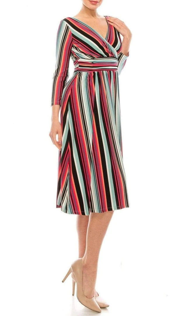 London Times - T4898M Stripes V Neck A-Line Dress 6 London Times - T4898M Stripes V Neck A-Line Dress