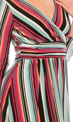 London Times - T4898M Stripes V Neck A-Line Dress 8 London Times - T4898M Stripes V Neck A-Line Dress