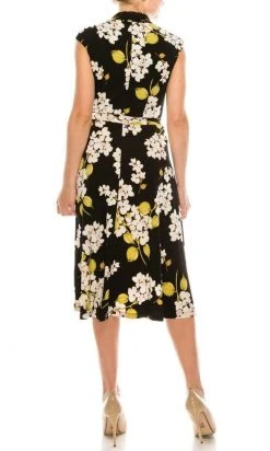 Cocktail Dresses London Times - T4911M Floral Wrapped Knee Length Dress