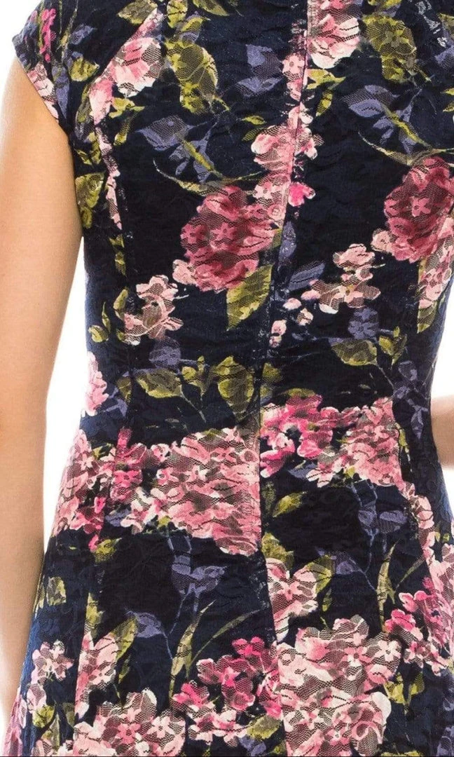 Cocktail Dresses London Times - T4934M Cap Sleeves Floral Print A-Line Dress 8 Cocktail Dresses London Times - T4934M Cap Sleeves Floral Print A-Line Dress