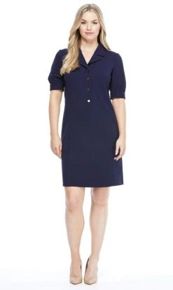 London Times - T4939M Collared Button Down Stretch Crepe Dress Cocktail Dresses