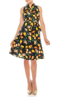 London Times - T4990M Sleeveless Printed Collared Dress Cocktail Dresses