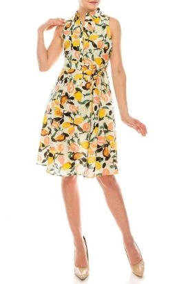 London Times - T4990M Sleeveless Printed Collared Dress Cocktail Dresses