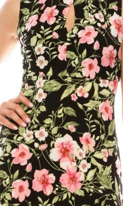 Cocktail Dresses London Times - T5247M Floral Print Jewel Tea Length Dress 8 Cocktail Dresses London Times - T5247M Floral Print Jewel Tea Length Dress