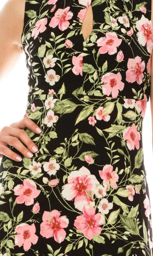 Cocktail Dresses London Times - T5247M Floral Print Jewel Tea Length Dress 5 Cocktail Dresses London Times - T5247M Floral Print Jewel Tea Length Dress