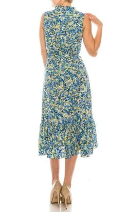 London Times - T5325M V Neck Floral A-Line Dress