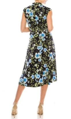 Cocktail Dresses London Times - T5341M Cap Sleeve Floral Faux Wrap Dress
