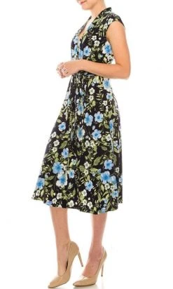 Cocktail Dresses London Times - T5341M Cap Sleeve Floral Faux Wrap Dress