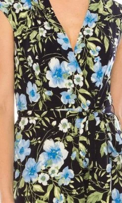 Cocktail Dresses London Times - T5341M Cap Sleeve Floral Faux Wrap Dress