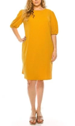 Plus Size Dresses London Times - T5376W Elbow Length Midi Crepe Dress