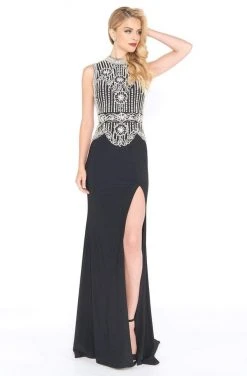 Mac Duggal - 12026R Pearl Ornate High Halter Sheath Gown Formal Gowns