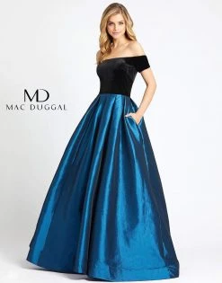 Formal Gowns Mac Duggal - 12062D Velvet Off-Shoulder Satin Ballgown With Train