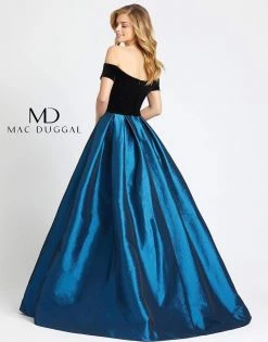 Formal Gowns Mac Duggal - 12062D Velvet Off-Shoulder Satin Ballgown With Train
