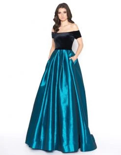 Formal Gowns Mac Duggal - 12062D Velvet Off-Shoulder Satin Ballgown With Train