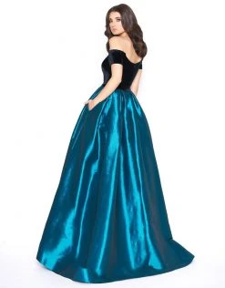 Formal Gowns Mac Duggal - 12062D Velvet Off-Shoulder Satin Ballgown With Train