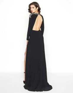 Formal Gowns Mac Duggal - 12103R Sequin And Beaded Long Sleeve Jewel Sheath Dress