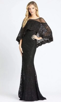 Formal Gowns Mac Duggal - 20072D Illusion Lace Overlay Cape Gown 11 Formal Gowns Mac Duggal - 20072D Illusion Lace Overlay Cape Gown