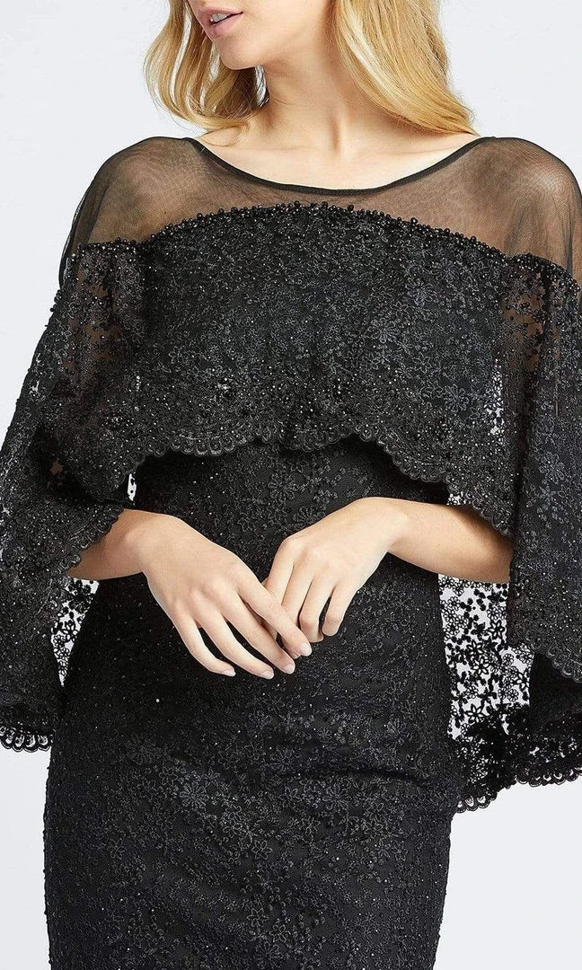 Formal Gowns Mac Duggal - 20072D Illusion Lace Overlay Cape Gown 8 Formal Gowns Mac Duggal - 20072D Illusion Lace Overlay Cape Gown