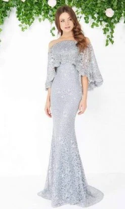 Formal Gowns Mac Duggal - 20072D Illusion Lace Overlay Cape Gown 10 Formal Gowns Mac Duggal - 20072D Illusion Lace Overlay Cape Gown
