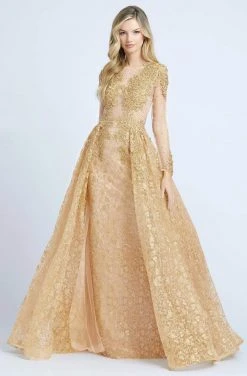 Formal Gowns Mac Duggal - 20100D Embellished Sheer Long Sleeves Gown With Overlay