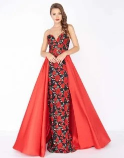 Mac Duggal - 2037R Floral Embroidered Sweetheart Dress With Overskirt Formal Gowns