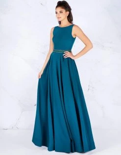 Formal Gowns Mac Duggal - 25608L Sleeveless Bateau Crepe A-Line Gown
