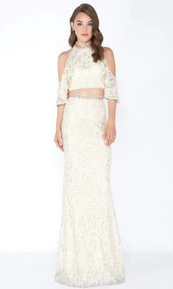 Formal Gowns Mac Duggal - 40775M High Neck Ruffled Lace Two-Piece Gown 9 Formal Gowns Mac Duggal - 40775M High Neck Ruffled Lace Two-Piece Gown