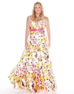 Formal Gowns Mac Duggal - 40822F V-neck Floral Print Mikado Trumpet Gown