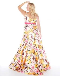 Formal Gowns Mac Duggal - 40822F V-neck Floral Print Mikado Trumpet Gown