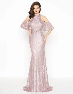Mac Duggal - 40877R Lace Applique Cold Shoulder Evening Dress