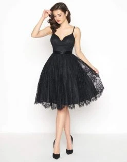 Mac Duggal - 40920R Beaded Lace Applique A-Line Knee Length Dress Cocktail Dresses