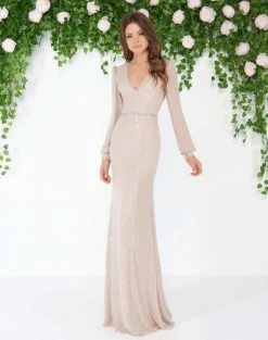 Mac Duggal - 4610D Sequined V-neck Sheath Dress Formal Gowns