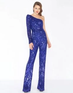 Plus Size Dresses Mac Duggal - 4636R Sequined Asymmetrical Long Sleeve Jumpsuit 6 Plus Size Dresses Mac Duggal - 4636R Sequined Asymmetrical Long Sleeve Jumpsuit