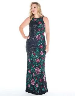 Mac Duggal - 4679F Floral Sequined Bateau Sheath Dress Formal Gowns