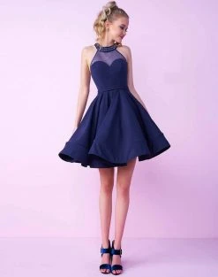 Mac Duggal - 48551N Beaded Halter Illusion Cocktail Dress Cocktail Dresses