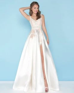 Formal Gowns Mac Duggal - 48630H Sleeveless Beaded V-Neck High Slit Ballgown