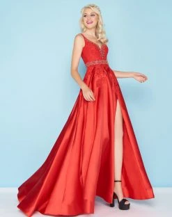 Formal Gowns Mac Duggal - 48630H Sleeveless Beaded V-Neck High Slit Ballgown