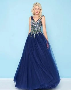 Mac Duggal - 50442H Sleeveless Floral Embroidered Tulle Ballgown Formal Gowns