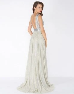 Mac Duggal - 50458R Shimmering Plunging Chiffon Evening Dress