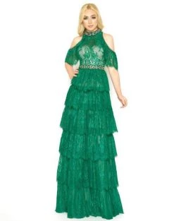 Mac Duggal - 50505D Beaded Collar Lace Layered Evening Gown