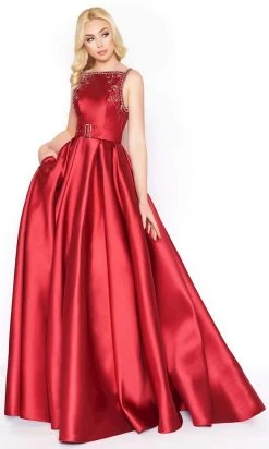 Formal Gowns Mac Duggal - 50509D Beaded Bateau Ballgown With Train