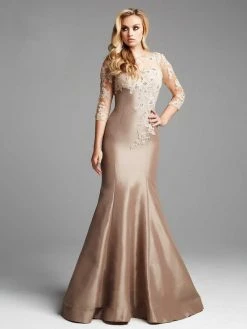 Mac Duggal - 62315 Illusion Quarter Sleeve Trumpet Gown Formal Gowns
