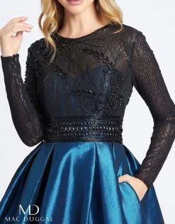 Mac Duggal - 62883D Long-Sleeved Beaded Lace Shiny Dress