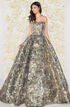 Mac Duggal - 66222D Floral Print Metallic Ballgown Formal Gowns