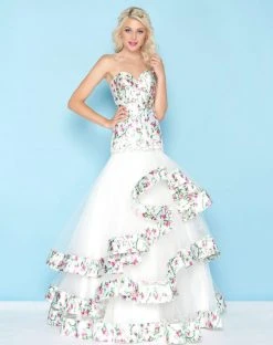 Mac Duggal - 66317H Strapless Floral Ruffled Mermaid Gown Formal Gowns