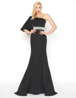 Formal Gowns Mac Duggal - 66587R One Shoulder Bell Sleeve Asymmetric Trumpet Dress