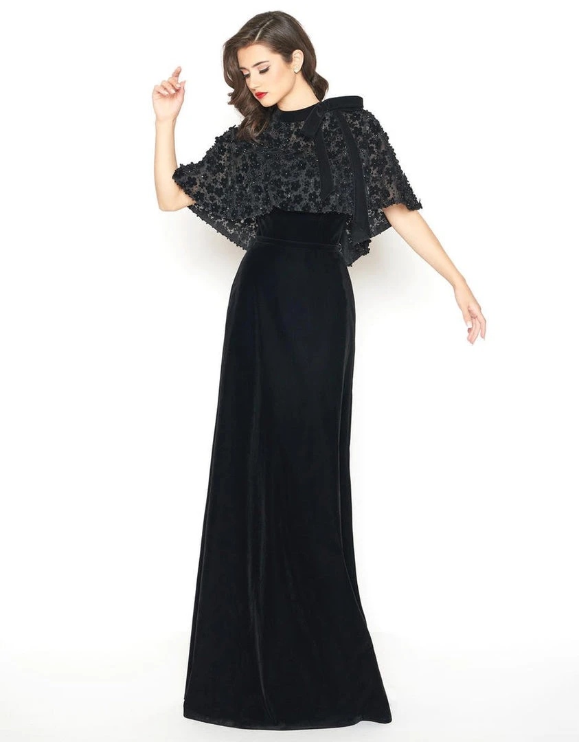 Mac Duggal - 66590R Floral Embroidered Caplet High Neck Sheath Dress Formal Gowns 3 Mac Duggal - 66590R Floral Embroidered Caplet High Neck Sheath Dress Formal Gowns