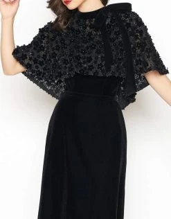 Mac Duggal - 66590R Floral Embroidered Caplet High Neck Sheath Dress Formal Gowns 7 Mac Duggal - 66590R Floral Embroidered Caplet High Neck Sheath Dress Formal Gowns