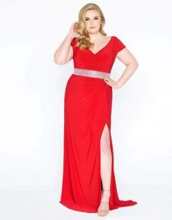 Mac Duggal - 67604F V Neckline Beaded Waist Long Gown